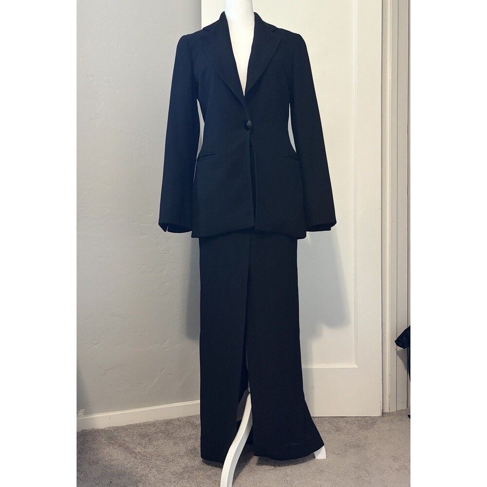 GIANFRANCO FERRE Mainline Hourglass Ribbed Set Blazer Skirt with Slit IT 40 US 2